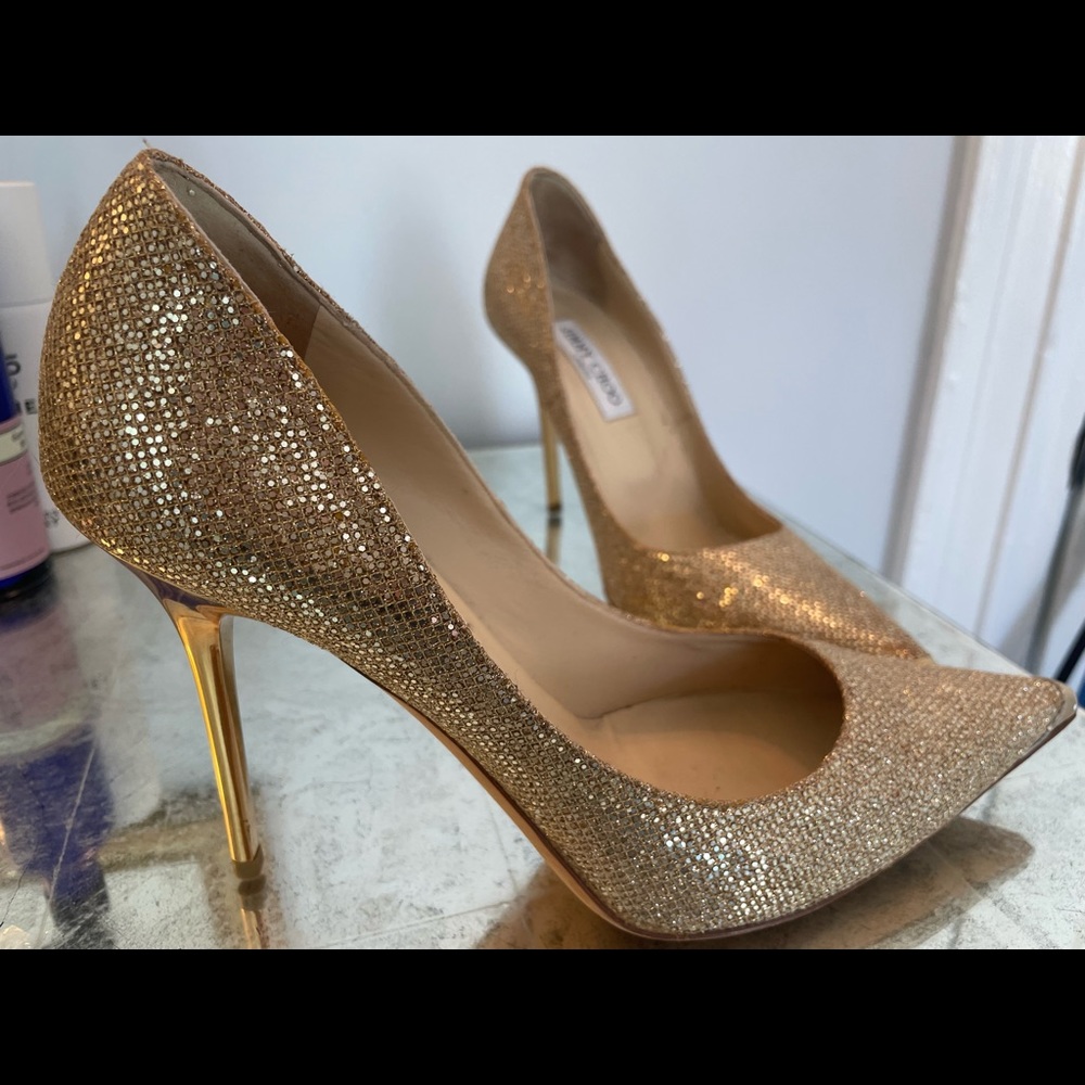 Jimmy Choo Gold Glitter Mirrored Pumps Gem